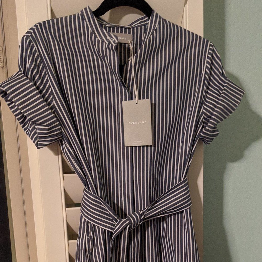 NWT Everlane Cotton Collarless Belted Shirtdress